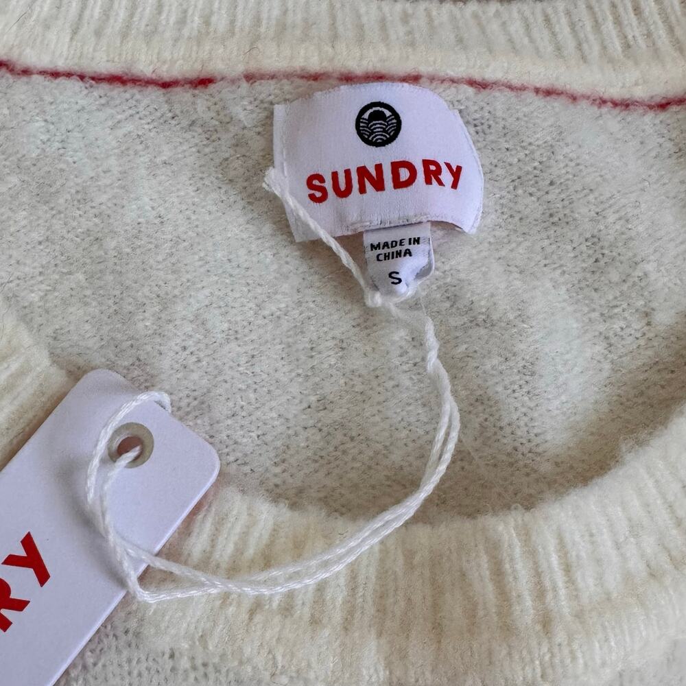 NWT SUNDRY Salut Cheers Soirée Embroidered Sweater Ivory Size Small - Picture 3 of 4